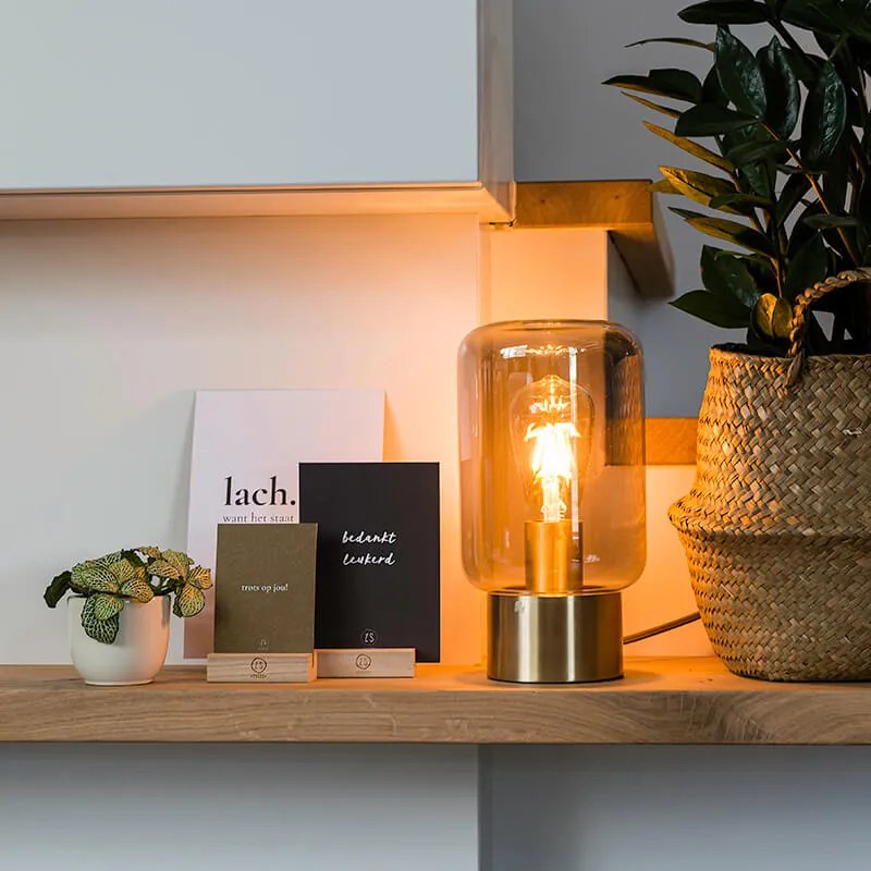 Lampă de masă de design din alamă cu sticlă fumurie - Bliss Cute