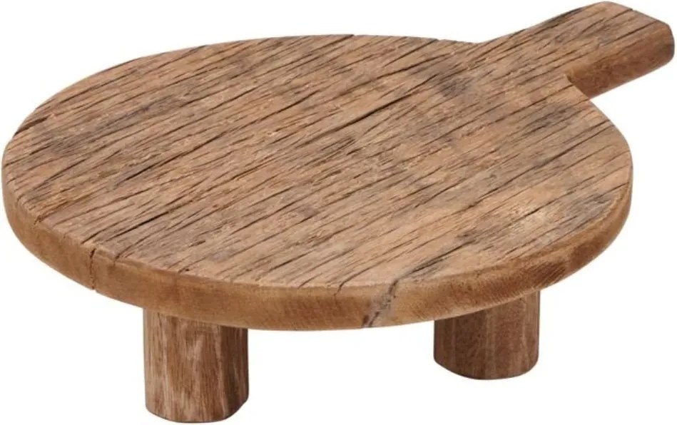 Platou rotund de servire din lemn reciclat, H5 cm