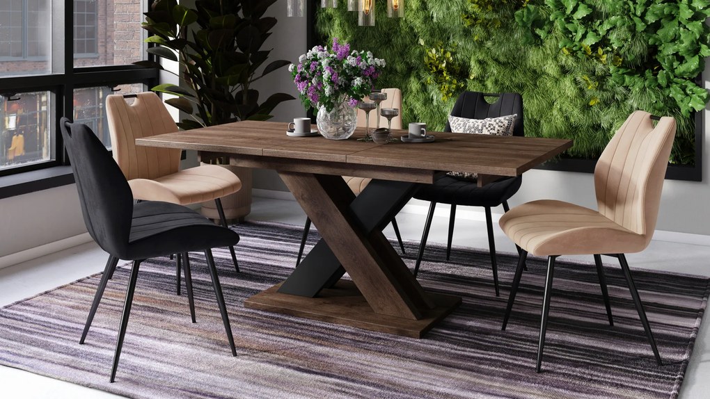 Mazzoni KARO Stejar Maro/Negru Mat – MASĂ/MĂSUȚĂ DE CAFEA MODERNĂ CU BLAT EXTENSIBIL până la 180 cm