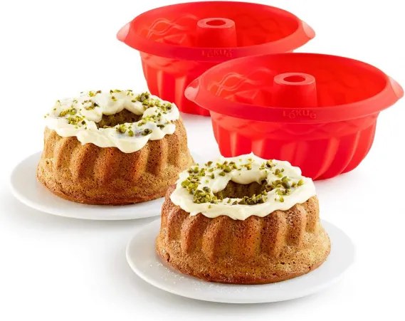 Set 2 forme de copt chec Lekue 1010162, Ø15 cm, 700 ml, -60°C/+220°C, Silicon platinat, Rosu