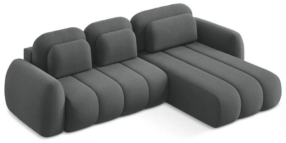 Colțar gri închis extensibil/cu spațiu de depozitare cu tapițerie din țesătură bouclé (cu colț pe partea dreaptă/cu șezlong) Pele – Makamii