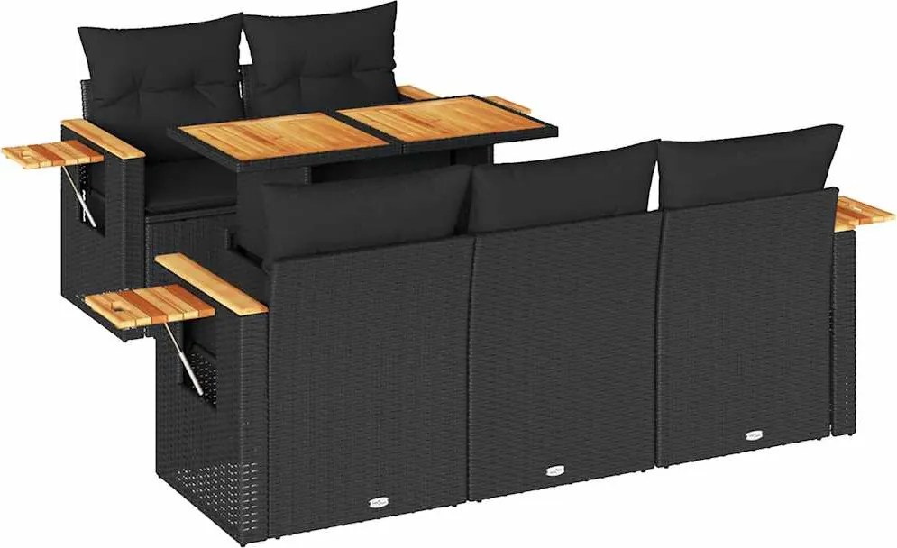 vidaXL Set mobilier grădină perne 6 piese negru poliratan/lemn acacia