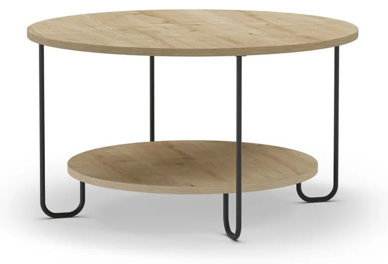 Măsuță de cafea în culoare naturală rotundă cu blat cu aspect de lemn de stejar ø 80 cm Tonka – Marckeric