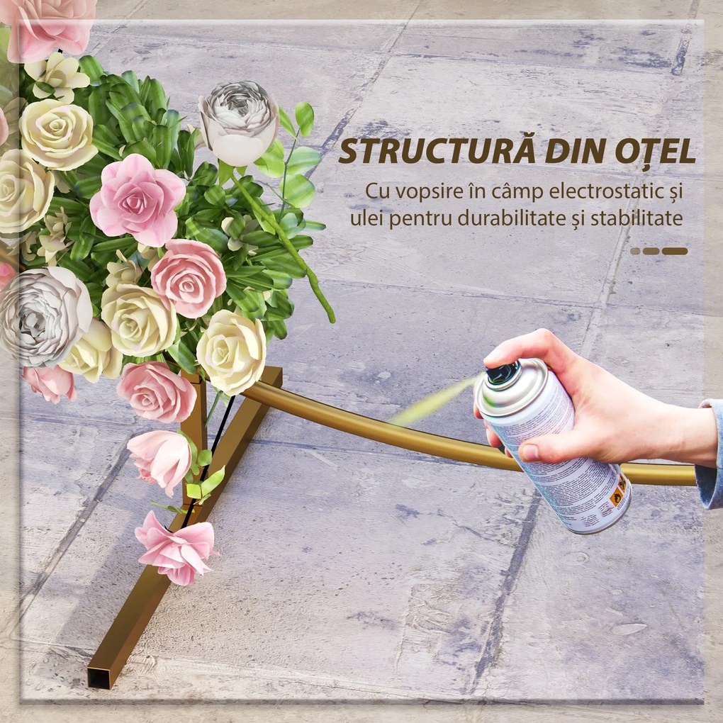 Outsunny Arc de Grădină din Oțel Auriu – Arc Decorativ Rotund pentru Baloane, Plante Cățărătoare, Flori – Pentru Nunți, Aniversări, Ceremonii – 2,24 m | Aosom Romania