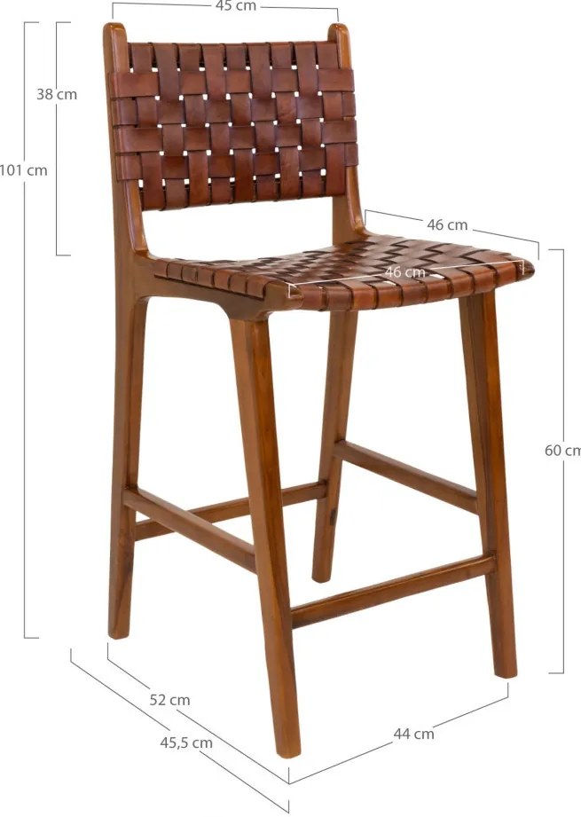 Taburet de bar Perugia, piele, maro, picioare din tec