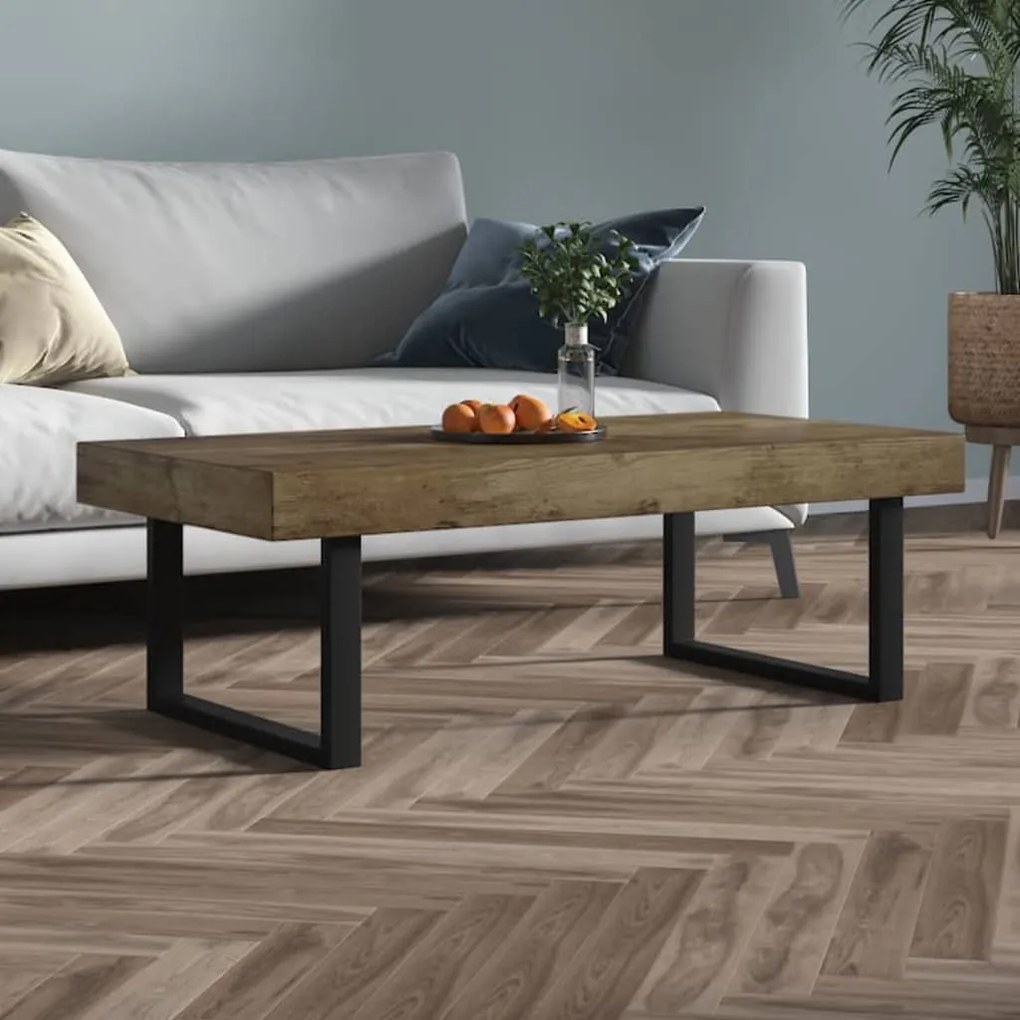 vidaXL Măsuță de cafea, maro închis &amp; negru, 120x60x40 cm, MDF și fier