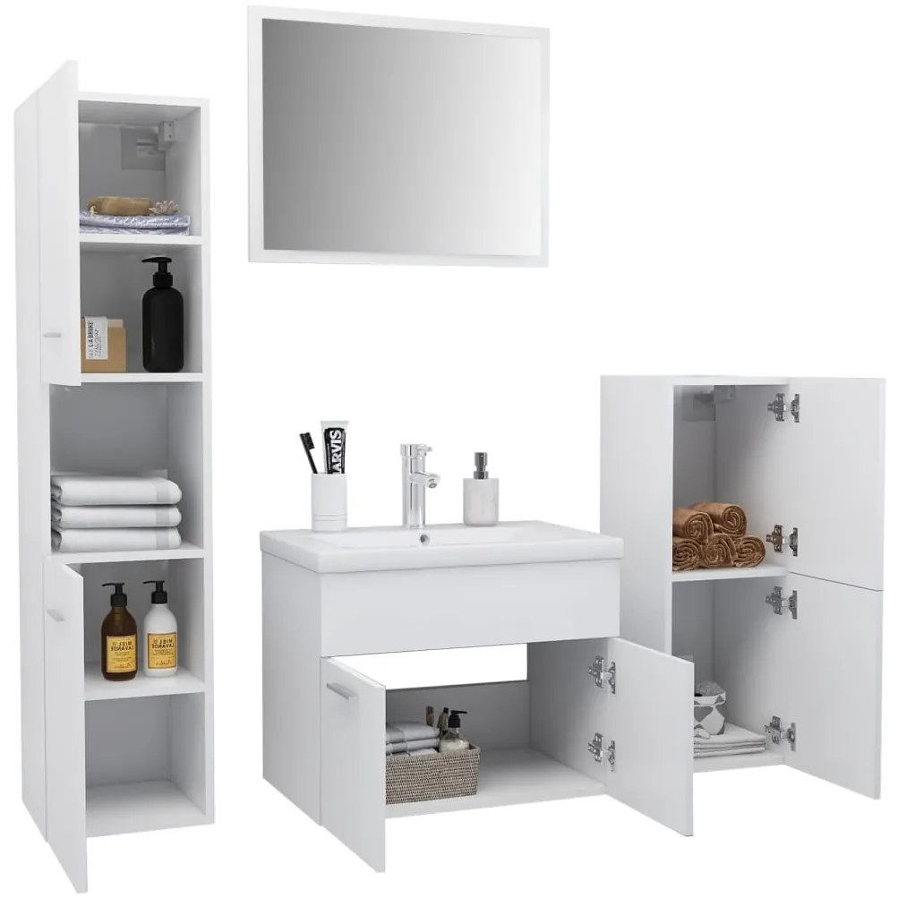 Set mobilier de baie, alb, lemn prelucrat