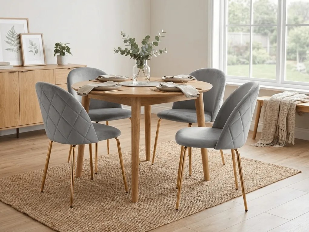 Scaun de dining INCA VELVET cu picioare aurii, gri deschis