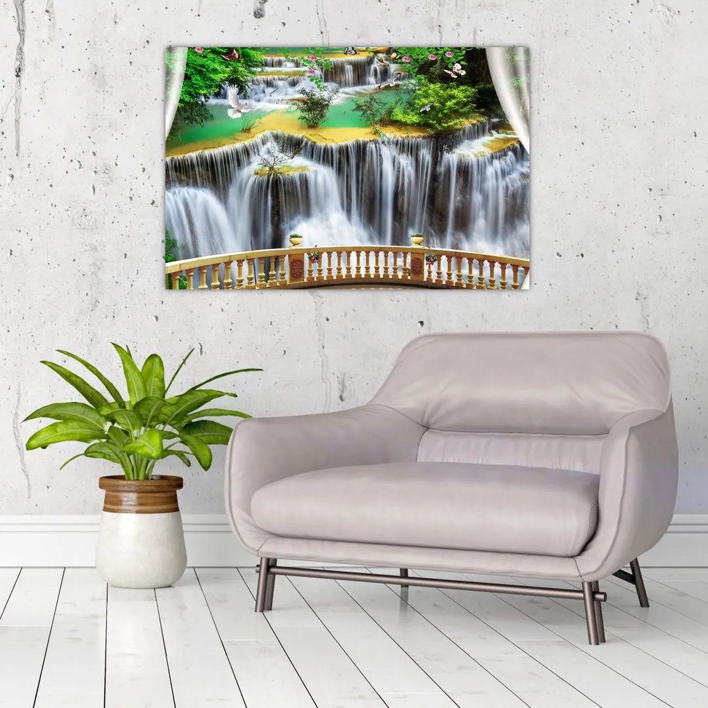 Tablou - Privire la cascade magice (90x60 cm)