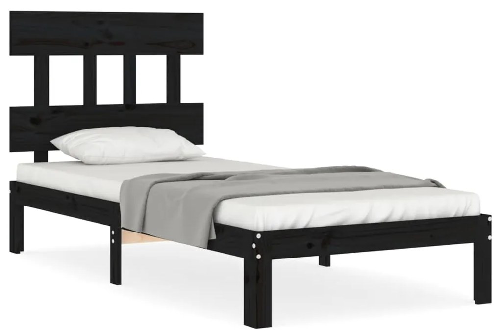 3193565 vidaXL Cadru de pat cu tăblie single, negru, lemn masiv