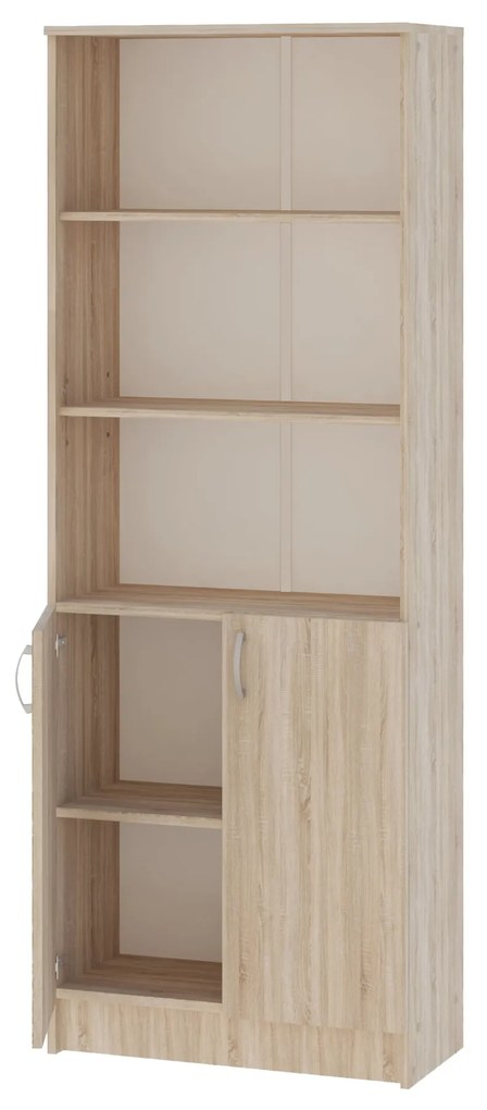 Biblioteca Flint, cu Usi Inferioare si 2 Polite, Stejar Sonoma, 70 x 32 x 196 cm