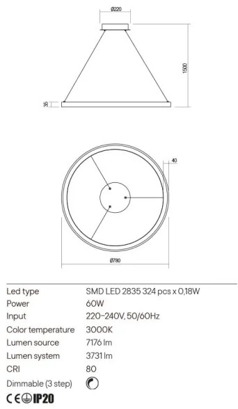 Lustră LED dimabilă pe cablu Redo 01-2677 ICONIC LED/60W/230V d. 68 cm negru