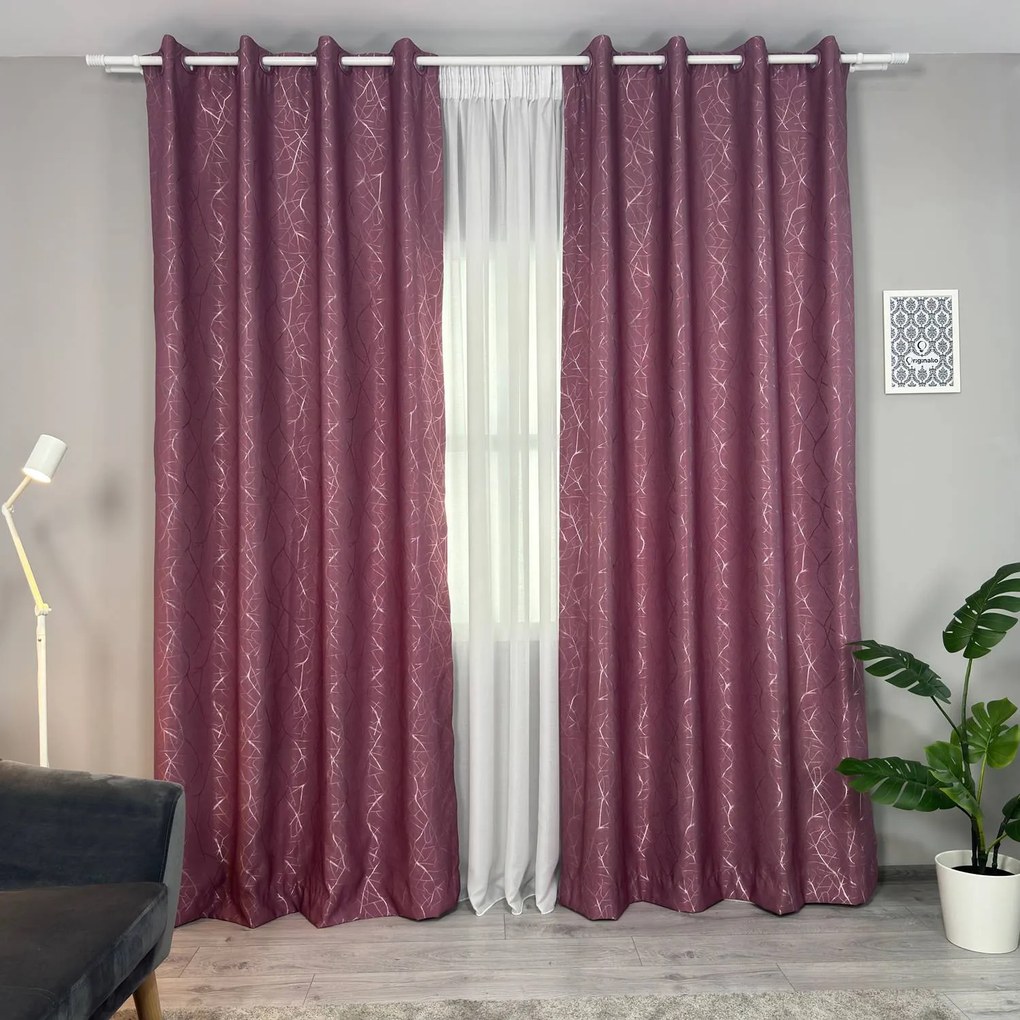 Set două Draperii (Opacitate 90-100%), din Stofă premium (Model brodat), Gata lucrate (Inele galerie), Culoare Vișiniu (Burgundy), Dimensiuni draperie 160x260 cm (x2), Brand Originalio