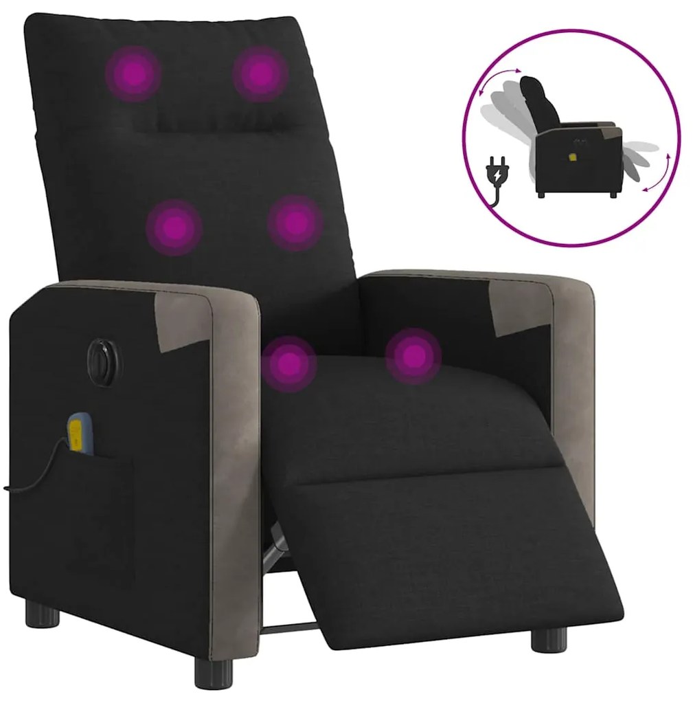 vidaXL Fotoliu electric de masaj rabatabil, negru, textil