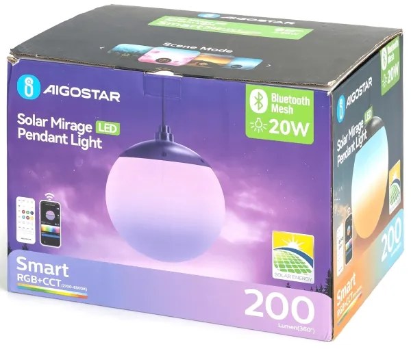 Lustră LED RGBW solară Aigostar MESH 20W/3,7V 4000 mAh 2700K-6500K IP65 d. 15 cm
