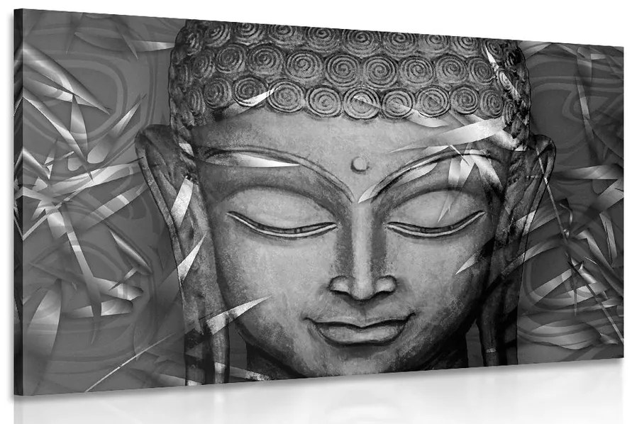 Tablou Budha zâmbitor în design alb-negru