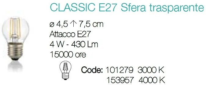 Bec LED E27 4W SFERA TRASPARENTE 3000K 101279