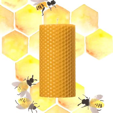 Lumanare Marturie  din Ceara de Albine naturala tip fagure Natural, 10 cm, 3,5 cm