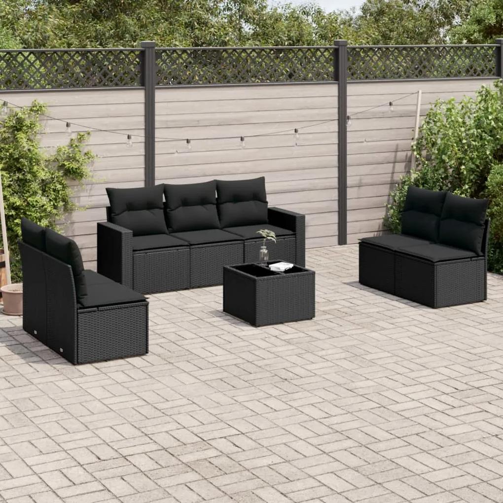 3251172 vidaXL Set mobilier de grădină cu perne, 8 piese, negru, poliratan