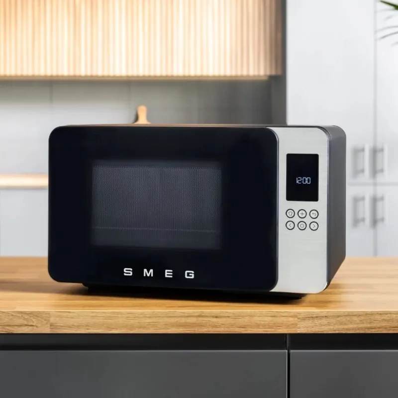 Cuptor cu microunde si gratar 4in1 SMEG Collezione MOC01BLMEU, 1900 W, 29 l, 18 programe, Inchidere lina, Semnal sonor, Ecran LCD, Negru mat