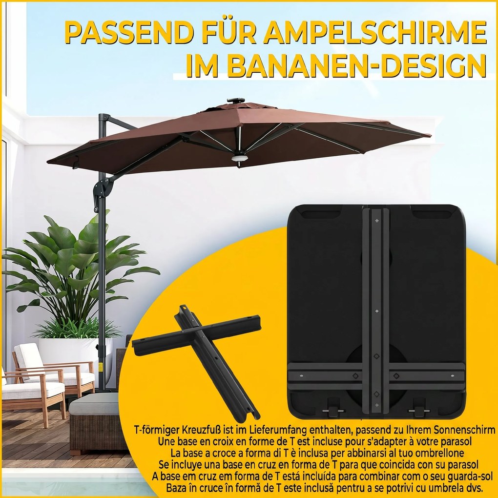 Outsunny Bază pentru Umbrelă din Plastic cu Consolă cu 2 Roți și Mâner, 80x60x19 cm, Negru | Aosom Romania