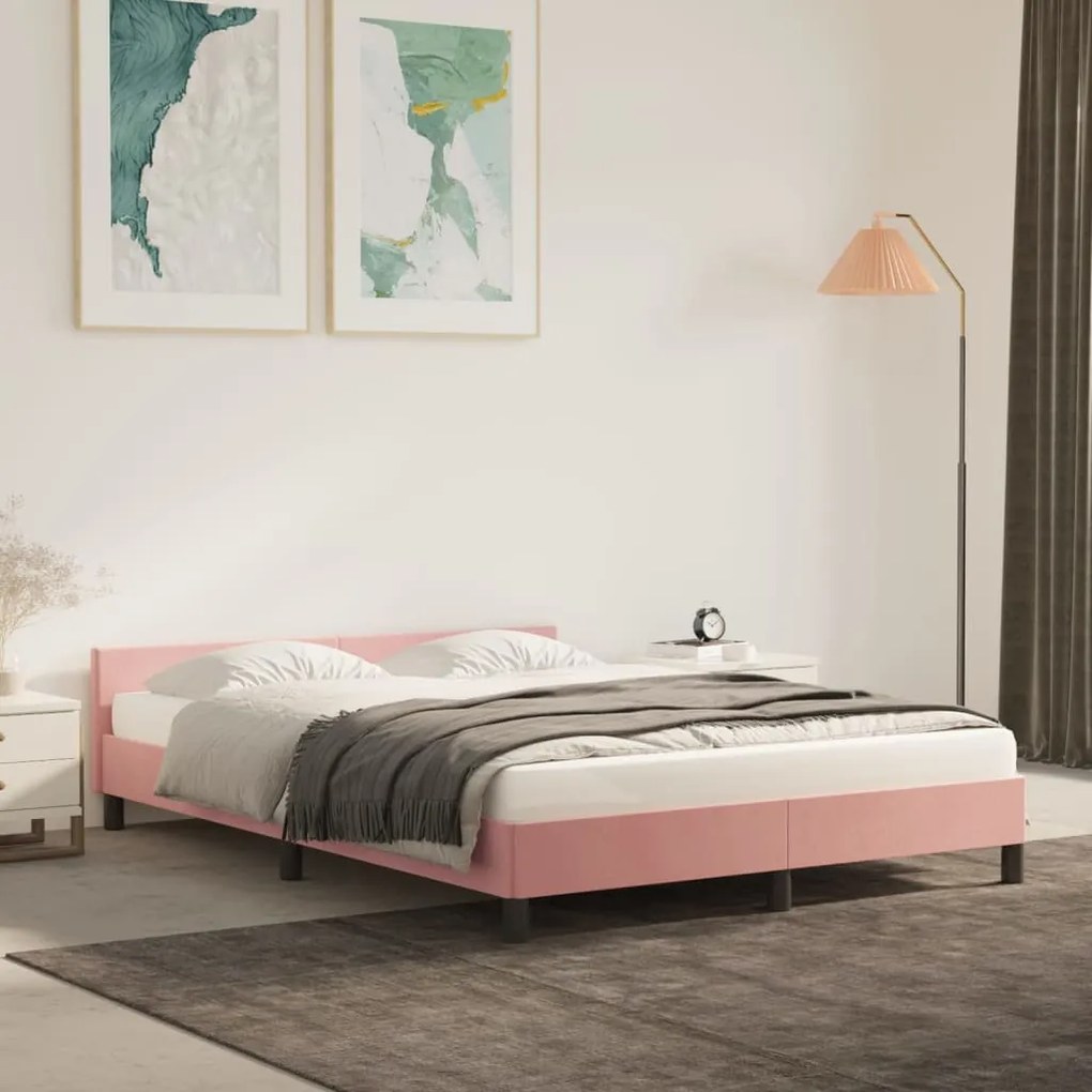 347578 vidaXL Cadru de pat cu tăblie, roz, 140x200 cm, catifea