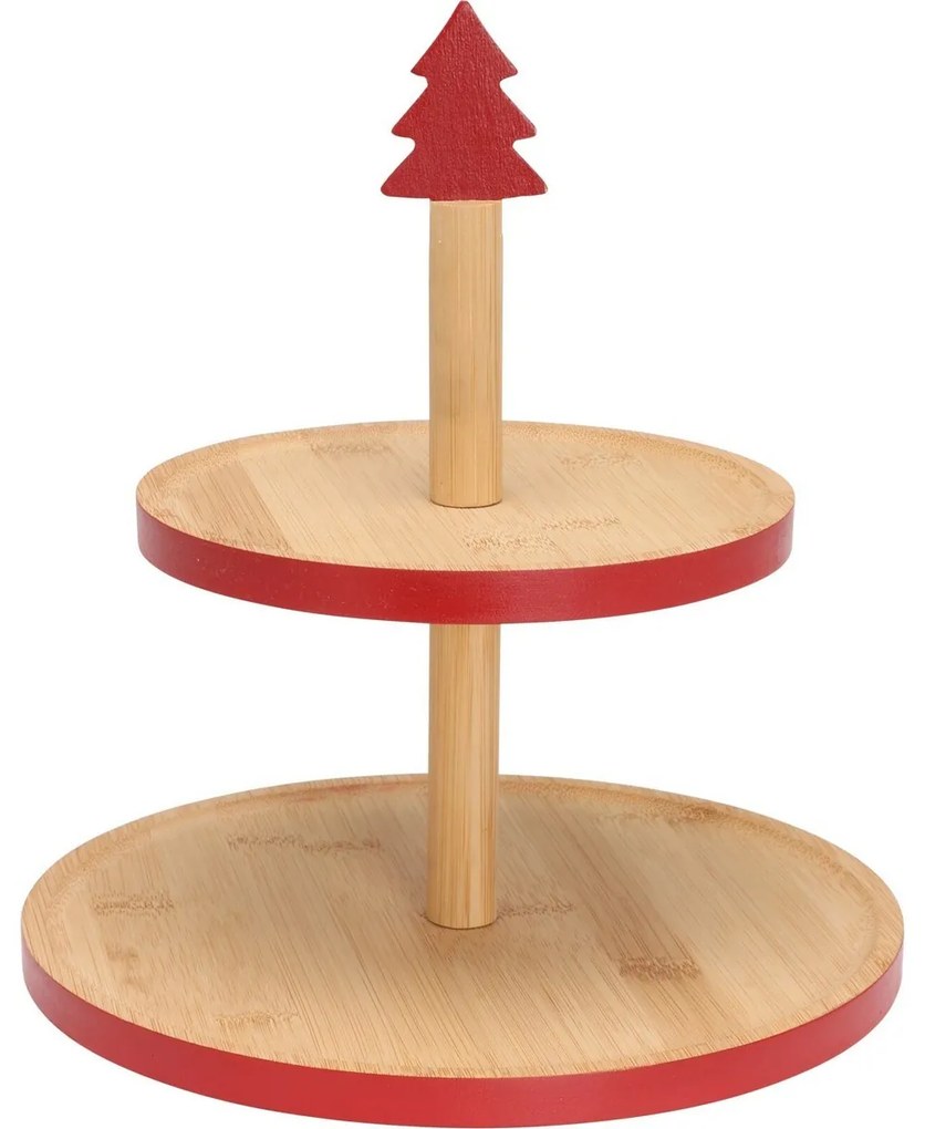 Etajeră din bambus pentru dulciuri, 2 etaje, roșu