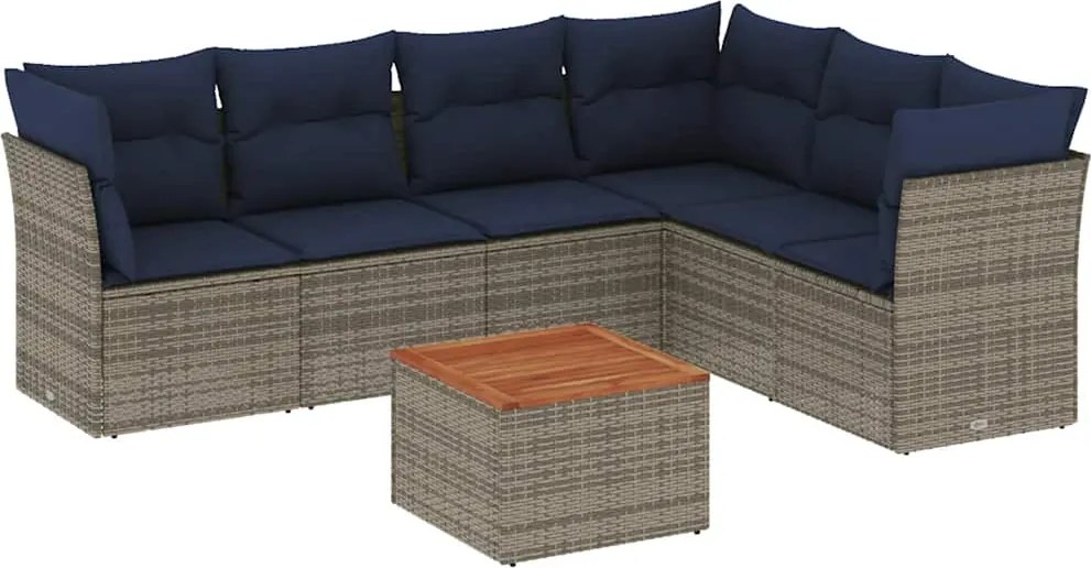 vidaXL Set canapele de grădină cu perne, 7 piese, gri, poliratan