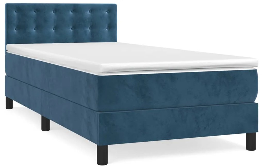 3141531 vidaXL Pat box spring cu saltea, albastru închis, 100x200 cm, catifea