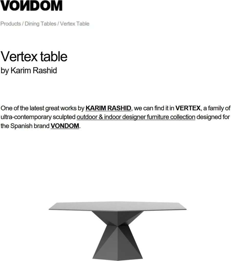 Masa dining de exterior / interior design ultra-modern premium 180x94cm VERTEX 51008 VONDOM