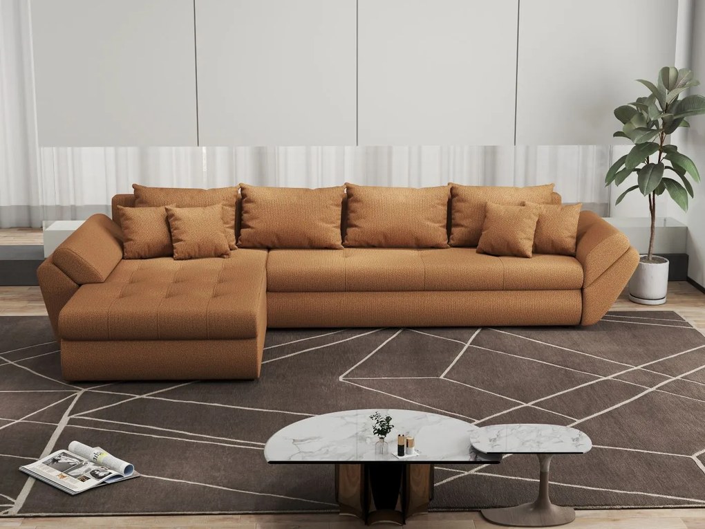 Colțar extensibil dumonde cu ladă de depozitare si sezut confortabil din spuma high-density, Loana XL Enjoy Mango 335x185 cm