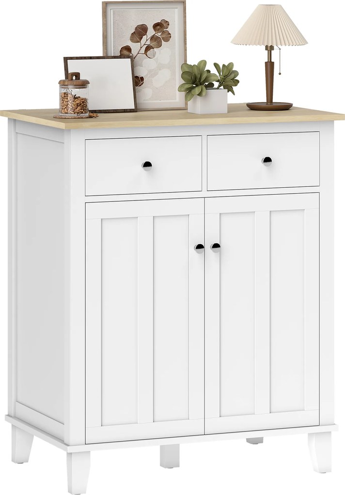HOMCOM Bufet de bucătărie mobilier de depozitare pentru dormitor, salon birou cu 2 uși 2 sertare 76 x 48 x 91 cm alb | Aosom Romania