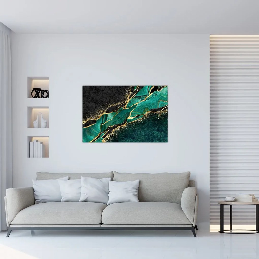 Tablou - Marmorat, petrol-auriu (90x60 cm)