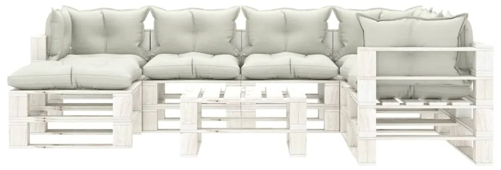 3052428 vidaXL Set mobilier grădină din paleți, 8 piese, perne bej, lemn