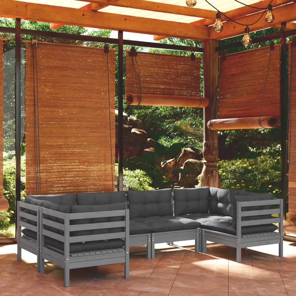 3097297 vidaXL Set mobilier grădină cu perne gri, 6 piese, lemn de pin
