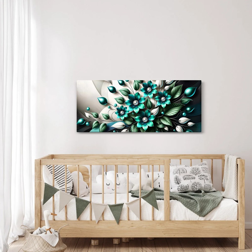 Tablou - Flori turcoaz 3D (120x50 cm)
