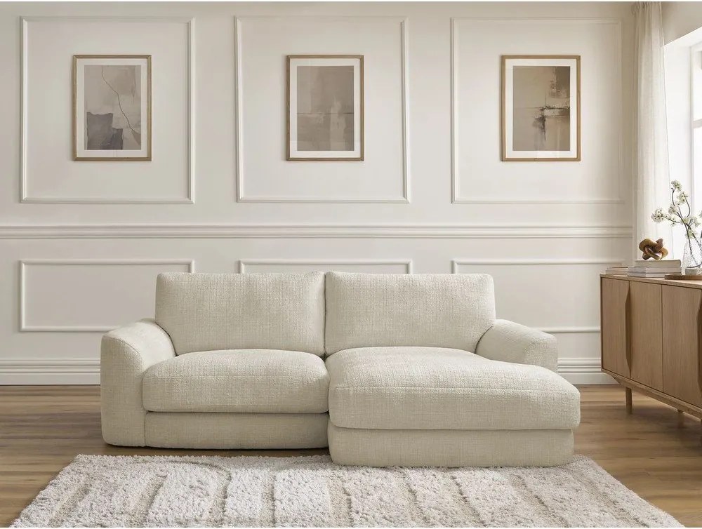 Colțar bej cu tapițerie din chenille (cu colț pe partea dreaptă/cu șezlong) Leonore – Bobochic Paris