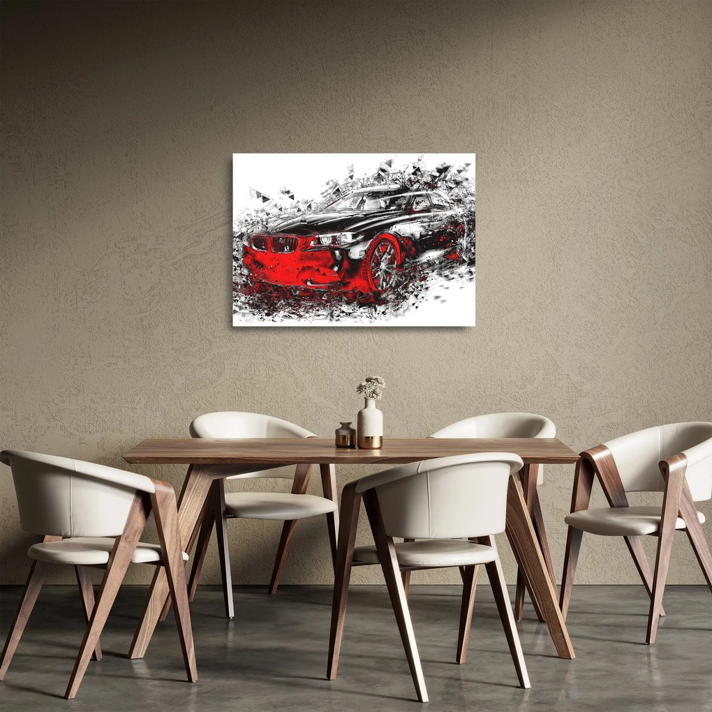 Tablou pe sticlă - Mașina pictată în acțiune (70x50 cm)