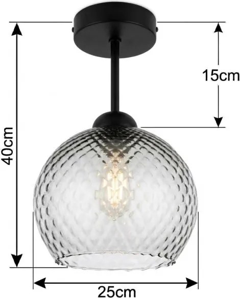 BRILAGI - LED lustră aplicată R GLASS 1xE27/60W/230V Ø 25 cm negru/gri fumuriu