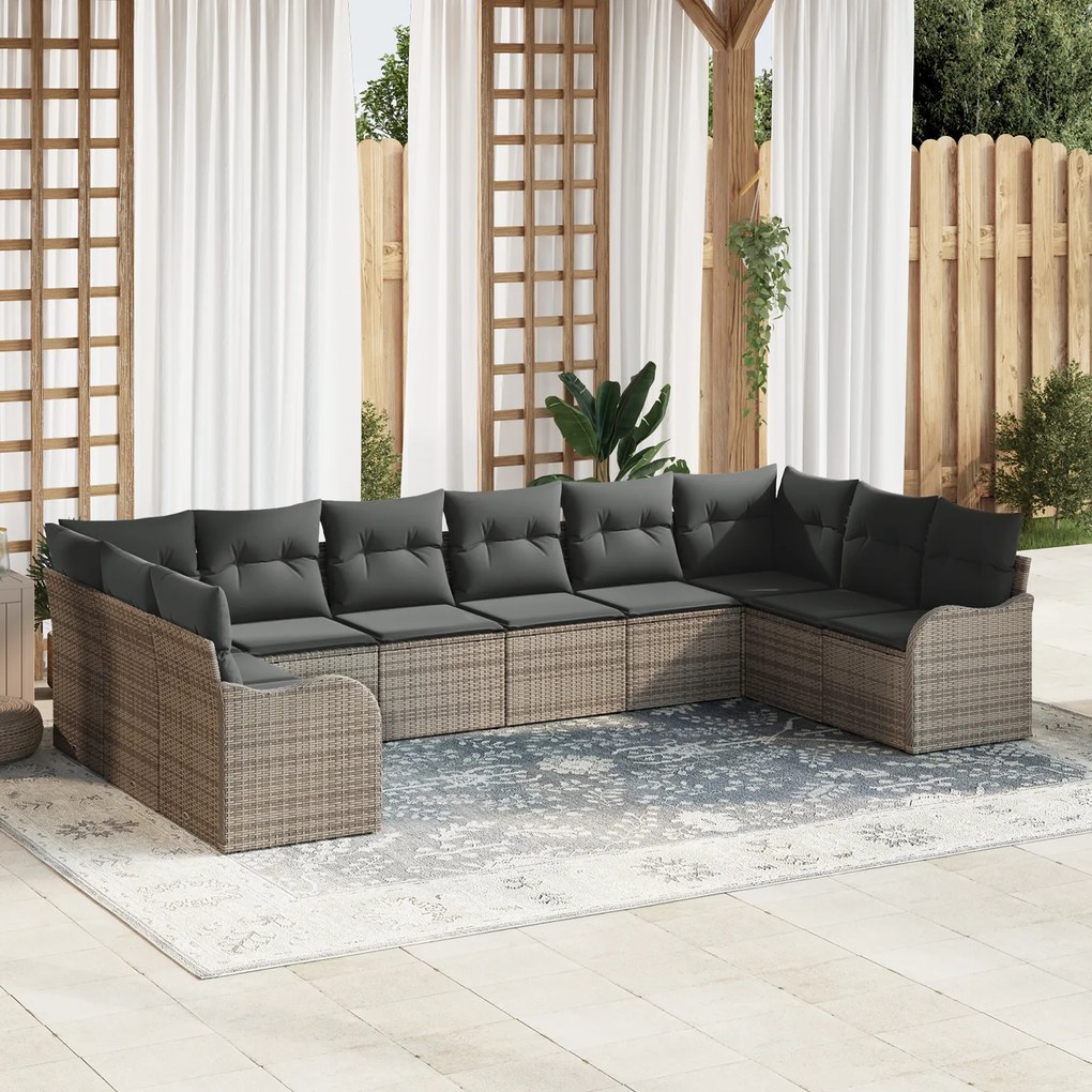 vidaXL Set de canapele pentru grădină cu pernă 10 pcs Gri Rattan poli