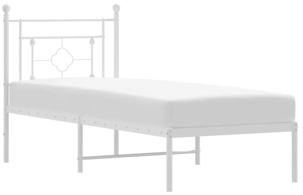 374378 vidaXL Cadru de pat metalic cu tăblie, alb, 75x190 cm