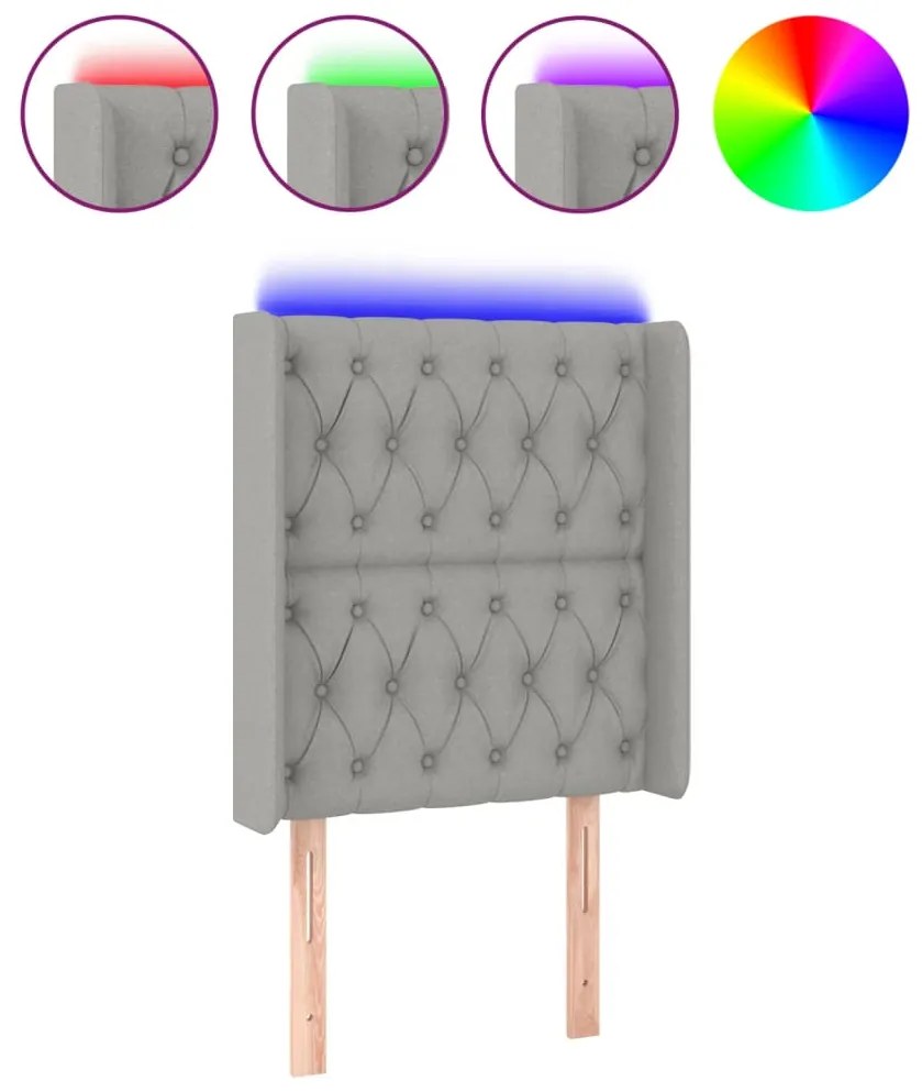 vidaXL Tăblie de pat cu LED, gri deschis, 83x16x118/128 cm, textil