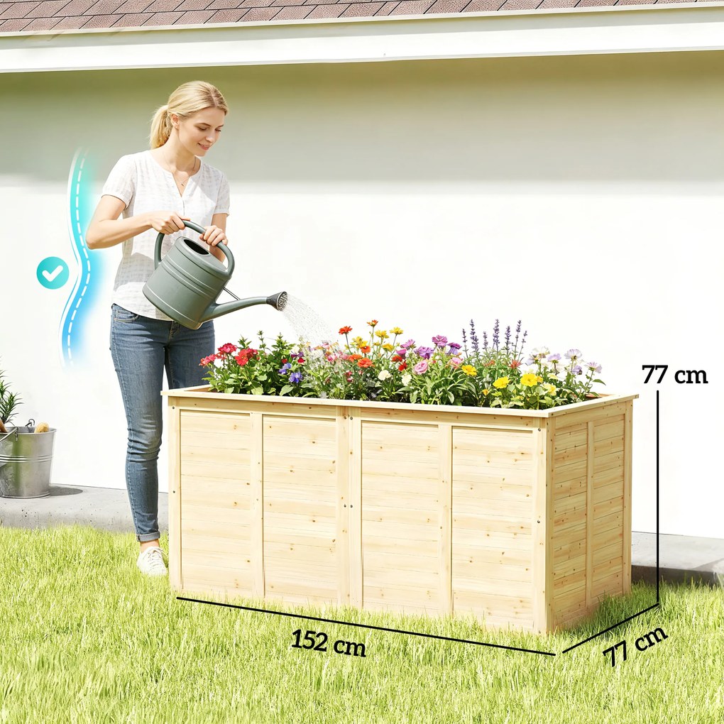 Outsunny Pat înălțat din lemn 152 x 77 x 77 cm, adânc înălțat, pat de ierburi cu bază deschisă, tije de consolidare | Aosom Romania