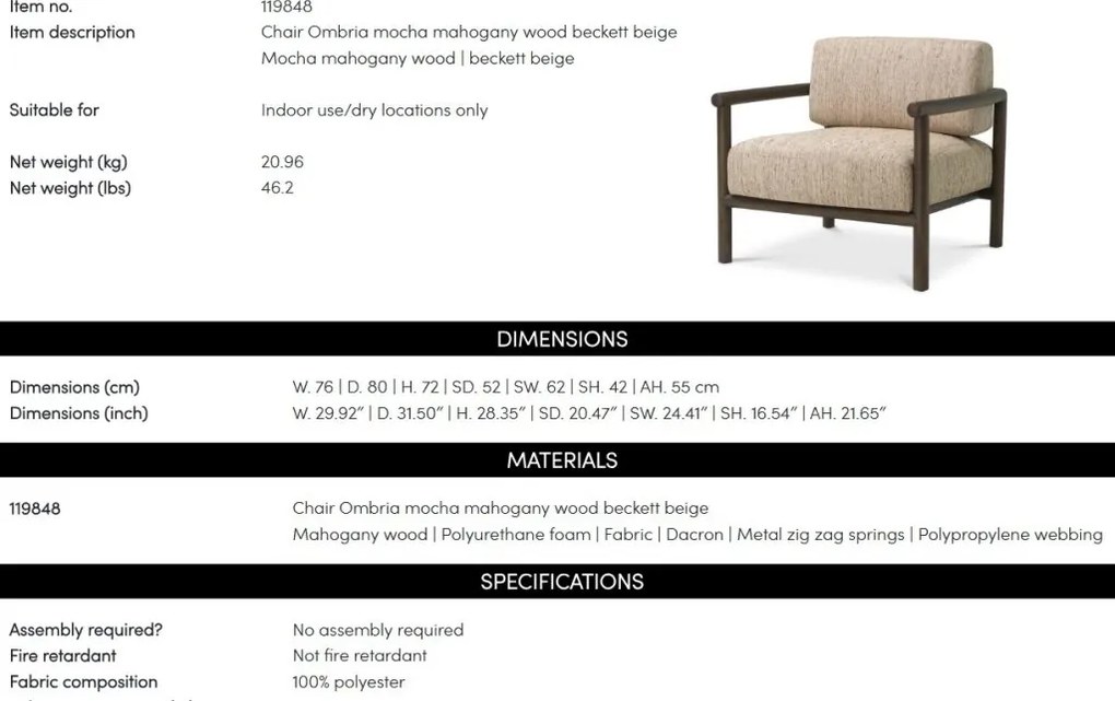 Fotoliu design LUX Ombria, beckett beige