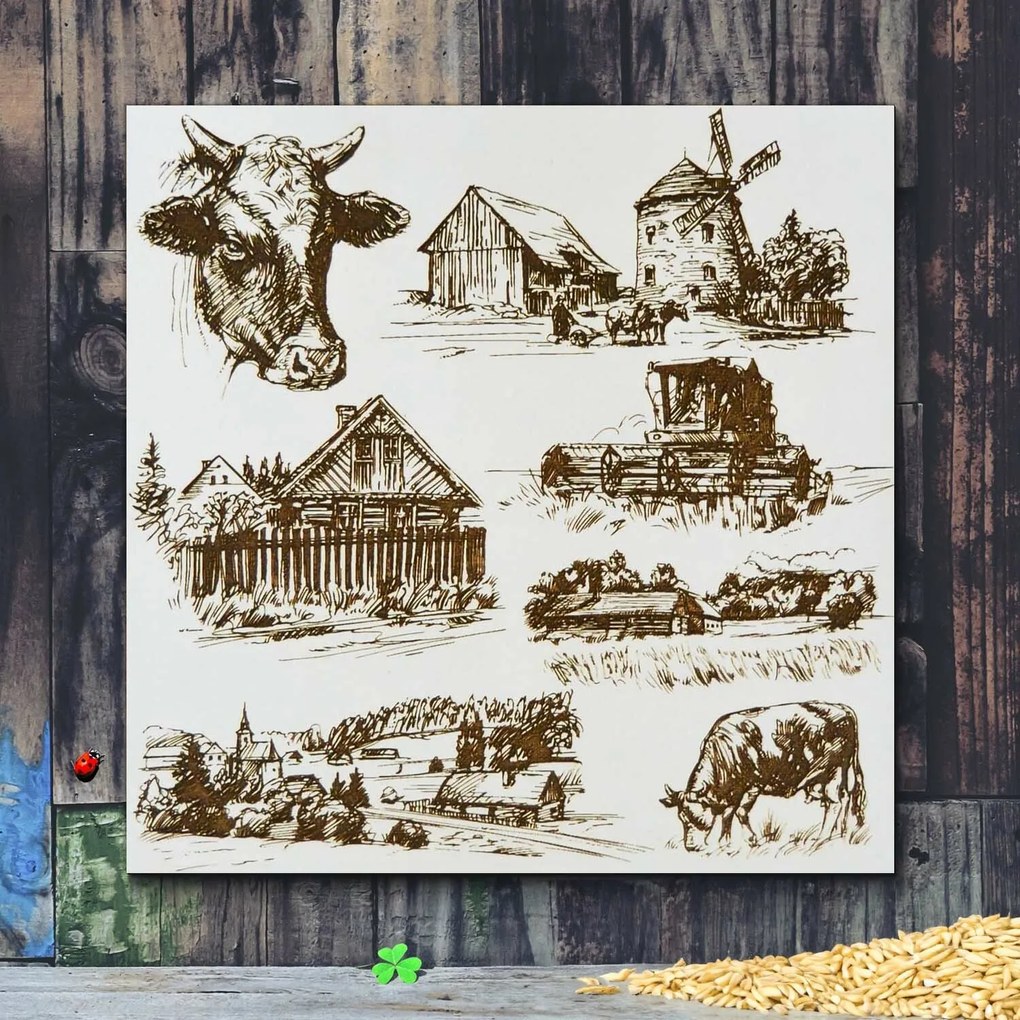DUBLEZ | Tablou din lemn pentru perete - Peisaj rural