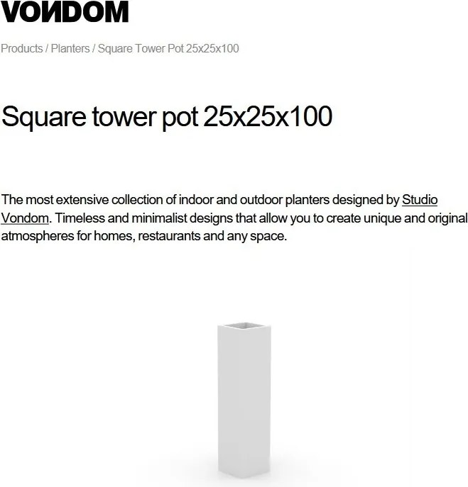 Ghiveci plante design decorativ exterior/interior Square tower pot 25x25x100cm