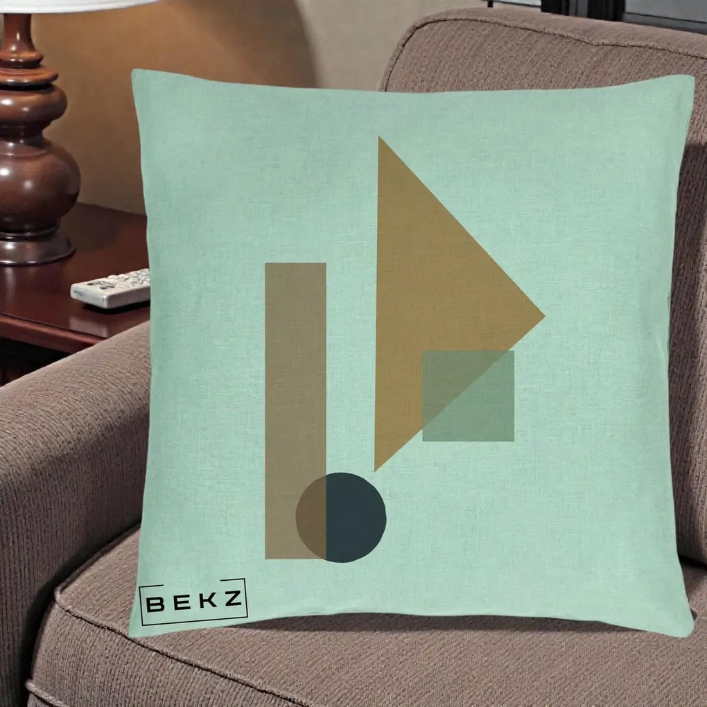 Perna Decorativa Geometric Bauhaus Triunghi, 40x40 cm, Verde Menta, Husa Detasabila, Perna Inclusa, BEKZ®