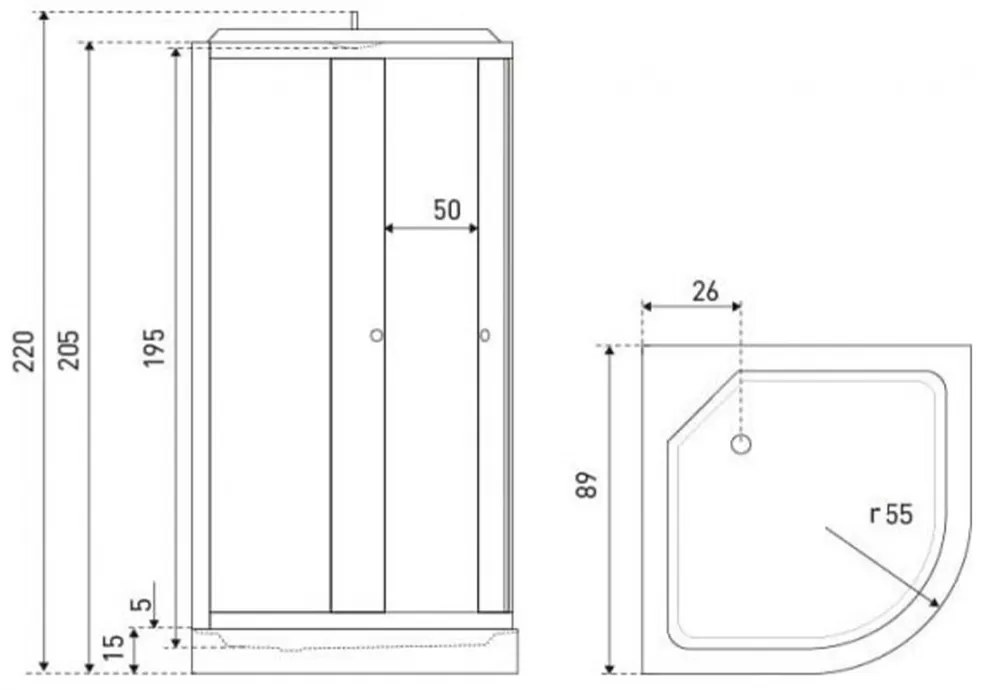 OVIEDO90 Cabină de duș cu hidromasaj Oviedo 90x90x216 cm