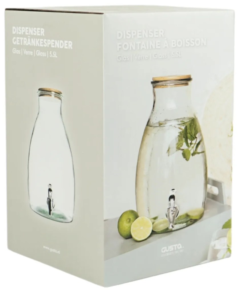 Recipient din sticla pentru bauturi GUSTA cu capac din lemn 5,5 L