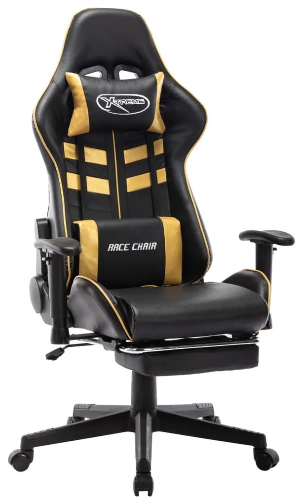 vidaXL Scaun jocuri cu suport picioare, negru/auriu, piele artificială